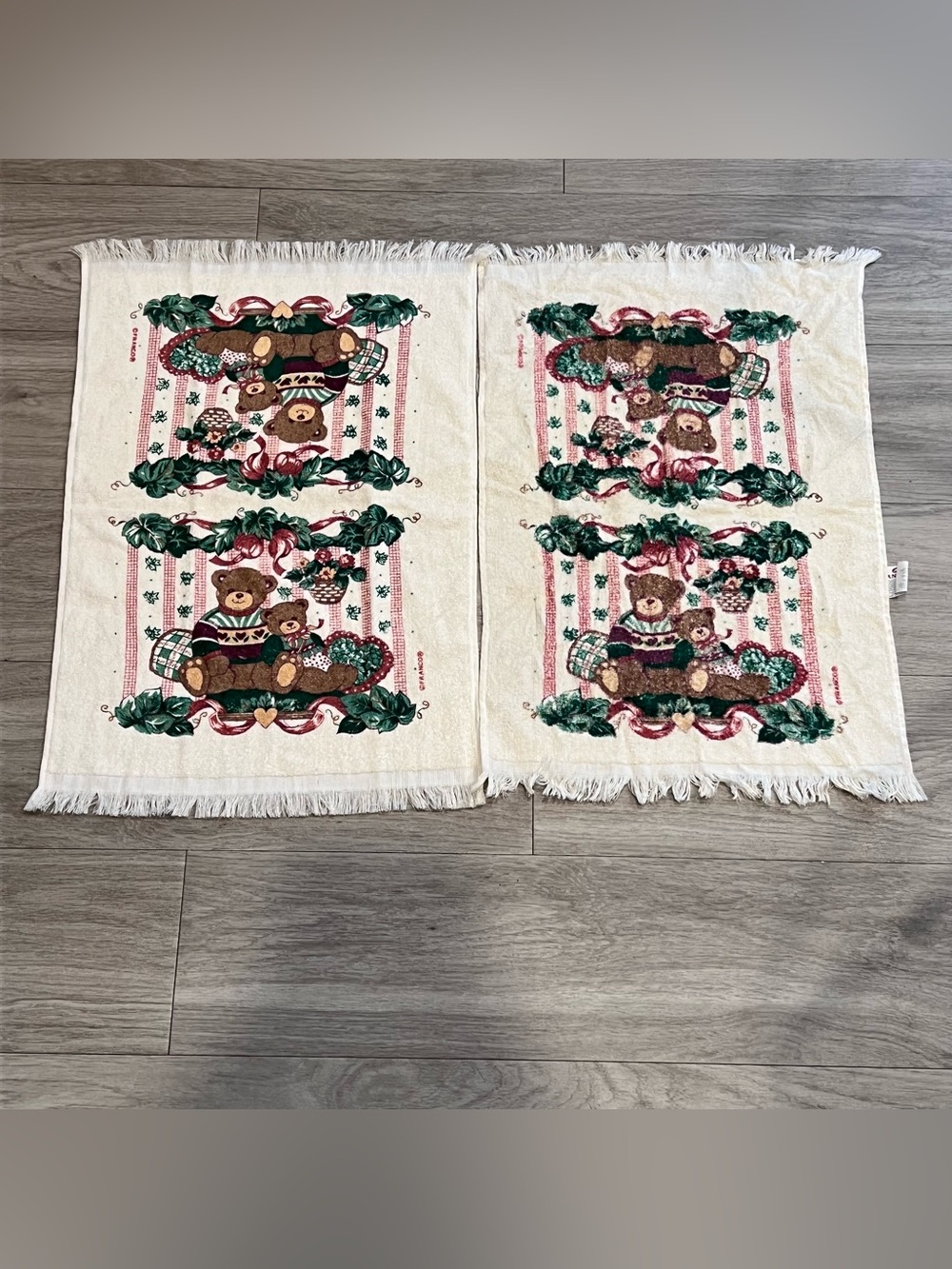 Vintage Cannon Teddy Bear Christmas Towels Set of 2 Made USA Cottagecore